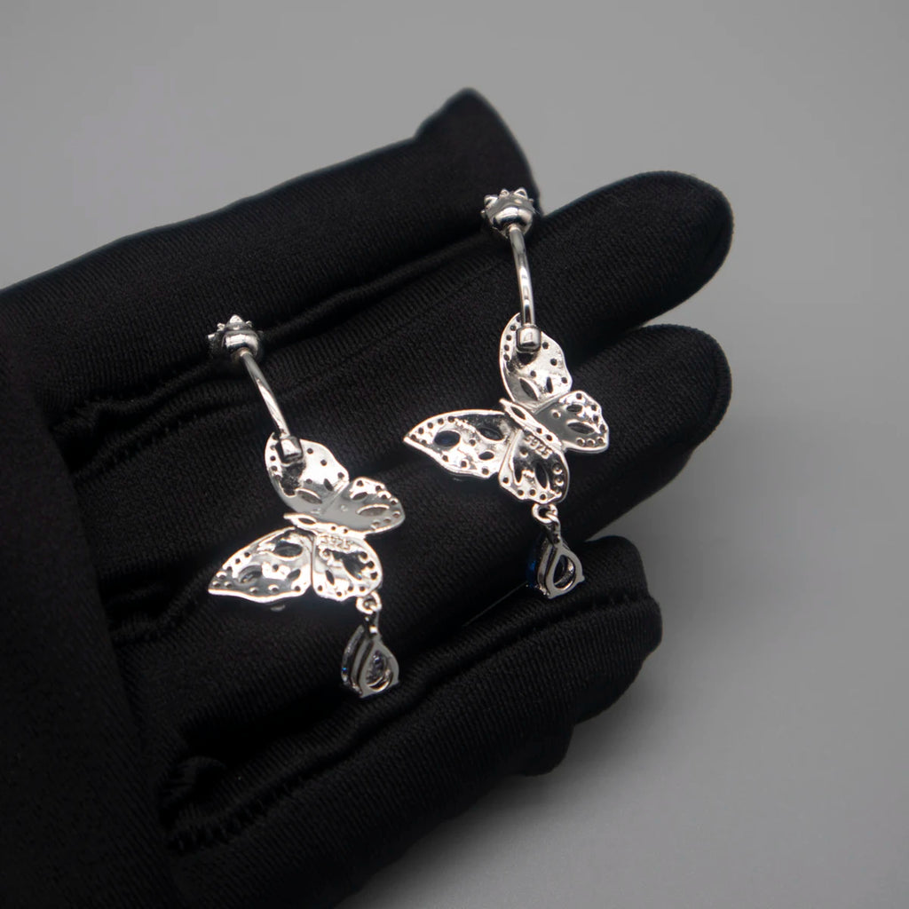 Bauchnabelpiercing Silber 925 Echter Schmetterling Weiße & Blaue Zirkonia – Premium Bauchnabelring für Damen | Feiner, Eleganter & Hypoallergener Körperschmuck