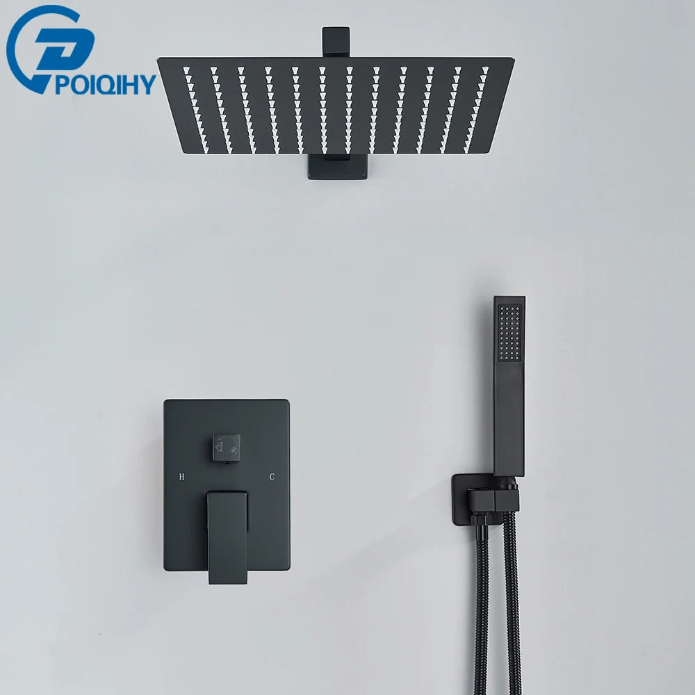 Ensemble Douche Encastré Noir Mat – 2-3 Voies, Mitigeur Caché, Pommeau Pluie | Salle de Bain Design
