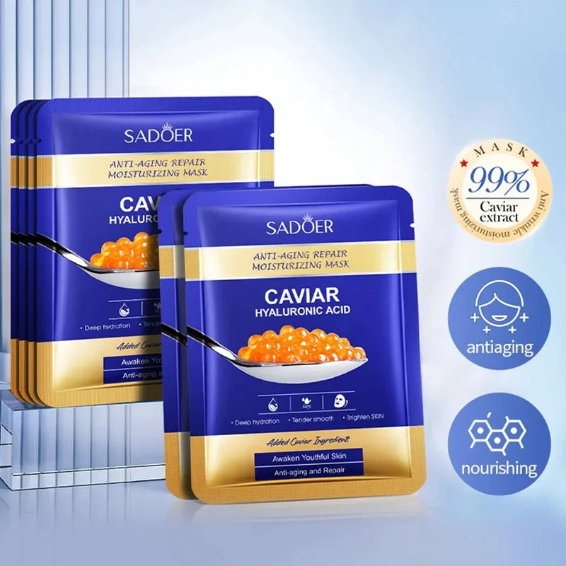 Set 5 Masques Visage Caviar & Acide Hyaluronique - Hydratation & Fermeté