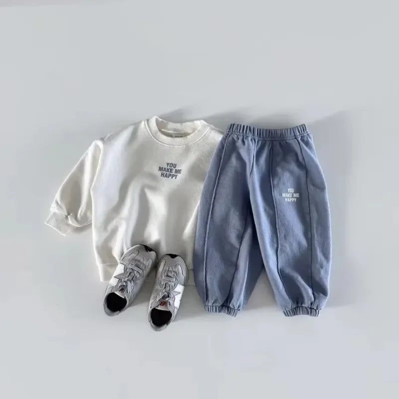 Ensemble 2 Pièces Enfant Pull Manches Longues + Pantalon – Style Coréen Casual Printemps Automne
