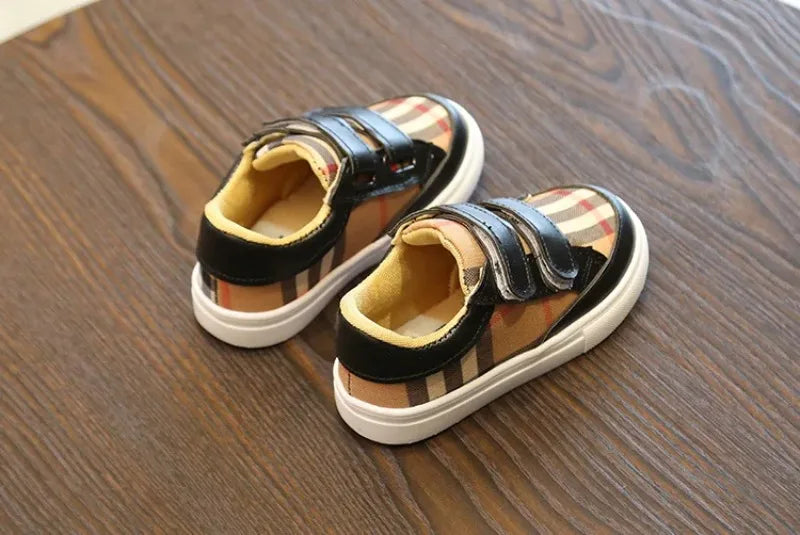 Baskets Enfant Style Coréen Carreaux Blanc – Sneakers Cuir PU Casual Unisexe 3-8 Ans