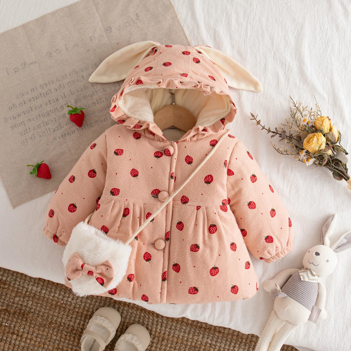 Veste Bébé Fille Hiver à Capuche – Manteau Chaud Épais Mignon 9 Mois à 3 Ans