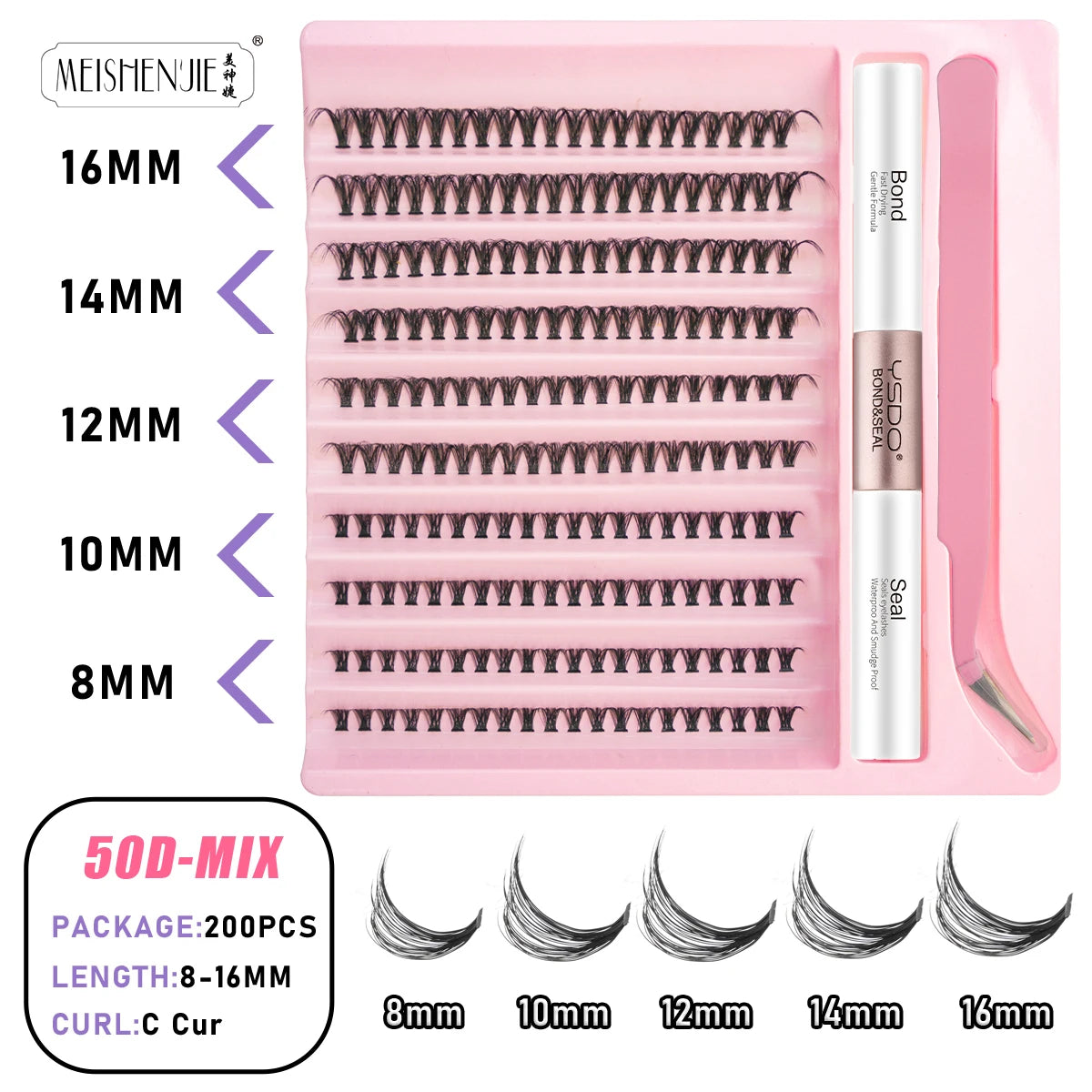 Kit Extension Cils DIY 160-200 Pcs – Cils Individuels Cluster avec Colle & Scellant | Faux Cils Maquillage