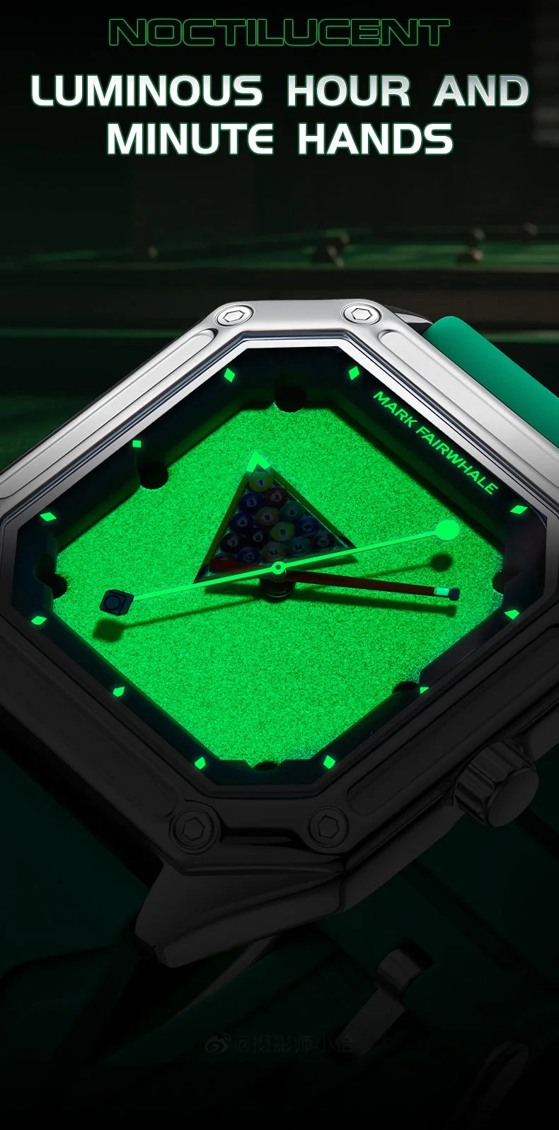 Herrenuhr Mark Fairwhale 5047 Quarz Quadratisch – Leuchtendes Billardzifferblatt Kautschuk Fashion