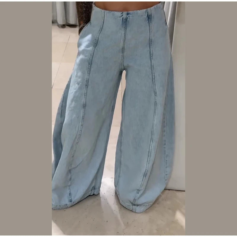 Jean Large Femme Y2K Oversize Taille Haute Baggy Jambe Large Denim – Pantalon Streetwear Chic Tendance | Mode 2025