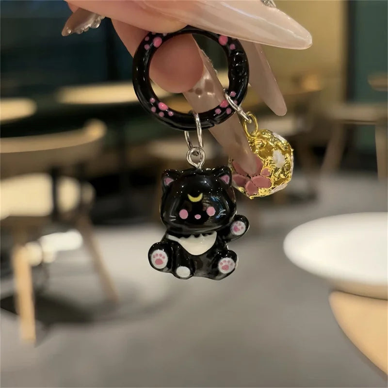 Porte-Clés Chaton Résine Clochette Kawaii – Lot 1 ou 3 pcs | 6 Couleurs au Choix | Pendentif Sac & Cadeau Femme Mignon & Original
