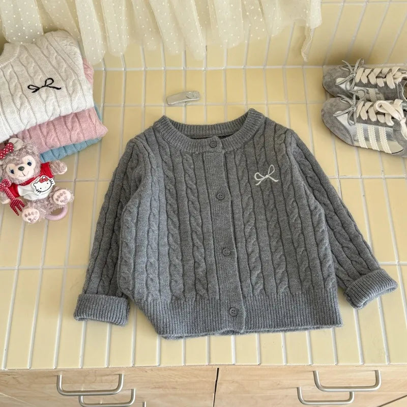 Gilet Cardigan Tricoté Fille Couleur Unie – Pull Mode Enfant Printemps Automne Hiver