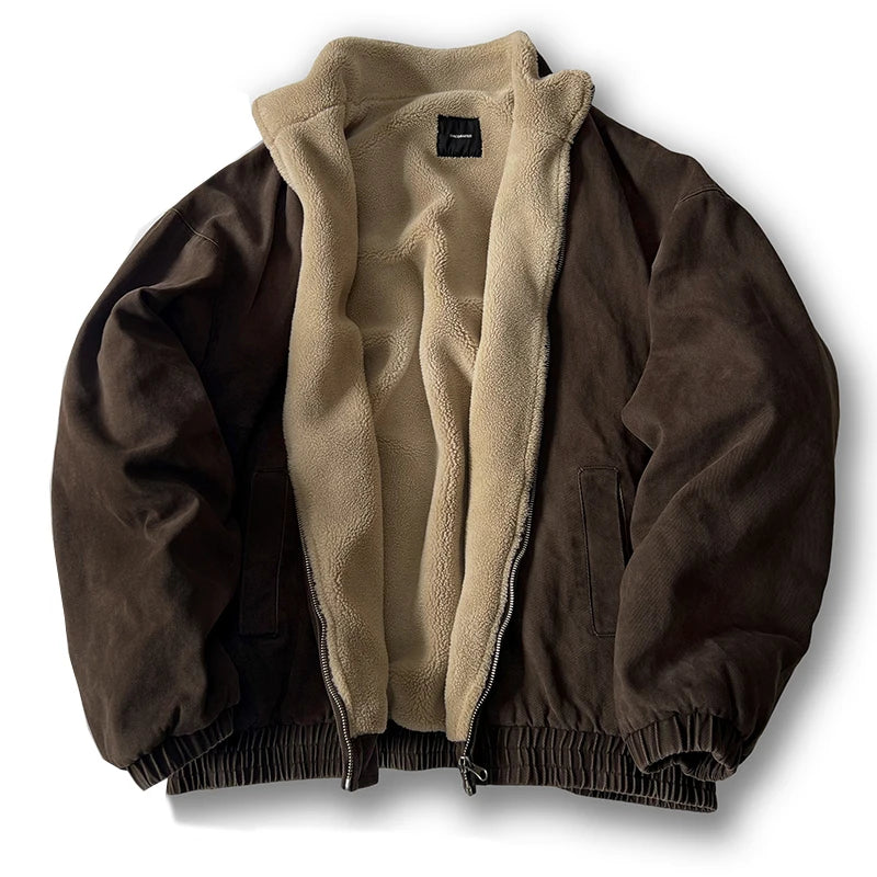 Veste Polaire Vintage Japonaise Homme Hiver Épaisse Loose – Style Coréen Streetwear Couple Tendance Chaud | Mode Homme & Femme
