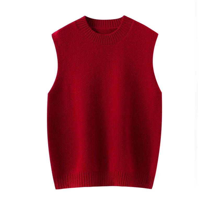 Gilet Tricoté Femme Laine Col Rond – Chaud Élégant Sans Manches Casual | Automne Hiver