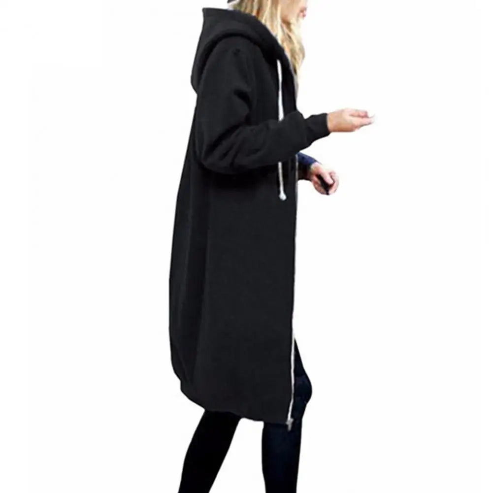Veste Sweat Femme Polaire À Capuche Longue Zip Manches Longues Ample – Chaud & Confortable | Automne Hiver