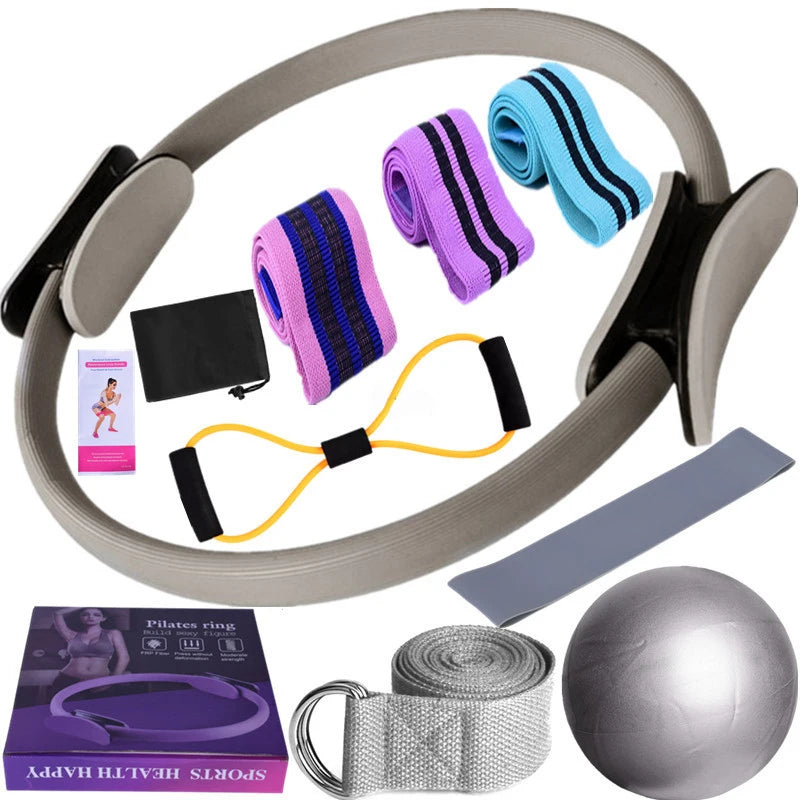 Kit Yoga & Pilates 11 Pièces – Bandes Élastiques Latex, Anneau Fessier & Ballon Stretching | Gym, Fitness & Récupération