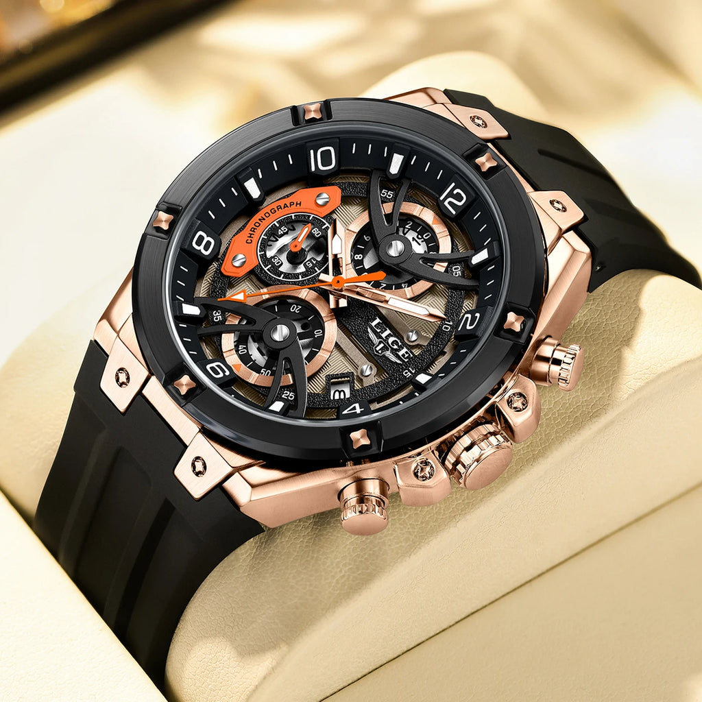 Montre Homme LIGE Militaire Luxe Chronographe Quartz – Lumineux Date Sport Silicone Étanche