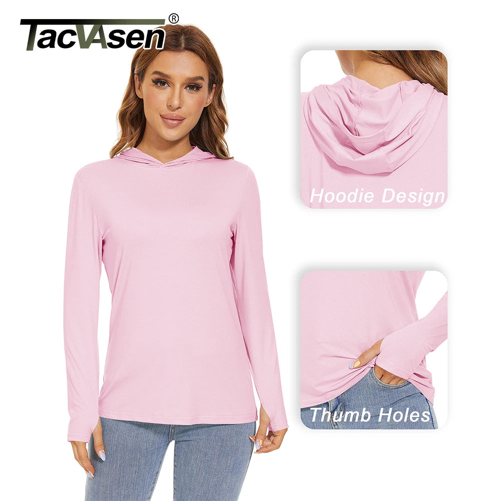 T-Shirt Anti-UV UPF 50+ À Capuche Manches Longues Femme - Pêche, Randonnée & Sport Outdoor | TACVASEN
