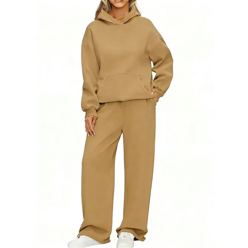Ensemble 2 Pièces Femme Sweat à Capuche + Pantalon Large Casual Ample Confortable – Jogging Sport | Automne Hiver
