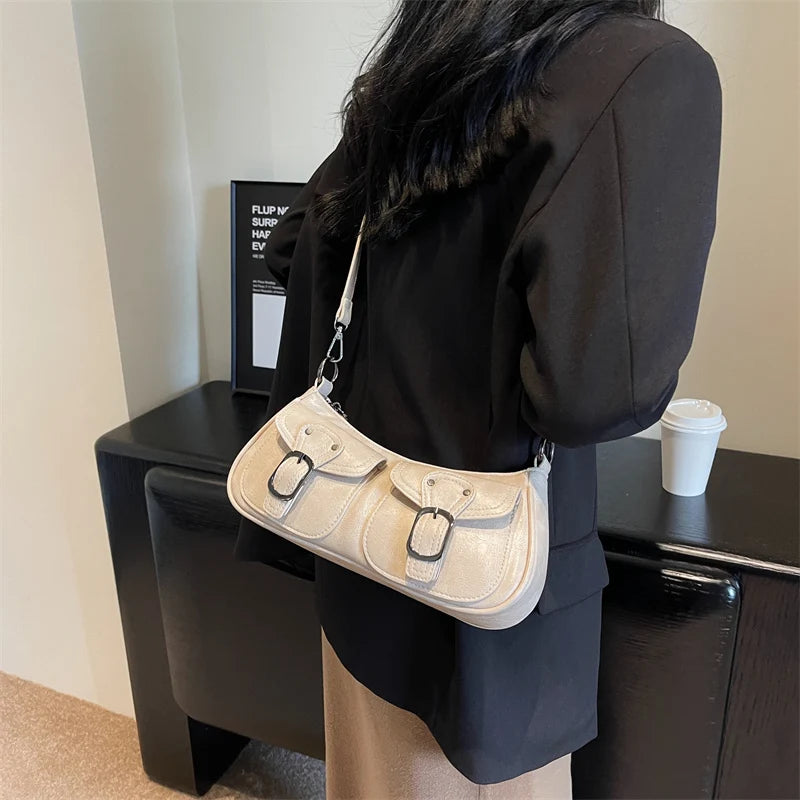 Sac Épaule Femme Cuir PU Double Poches Tendance 2025 – Sac Crossbody Underarm Chic