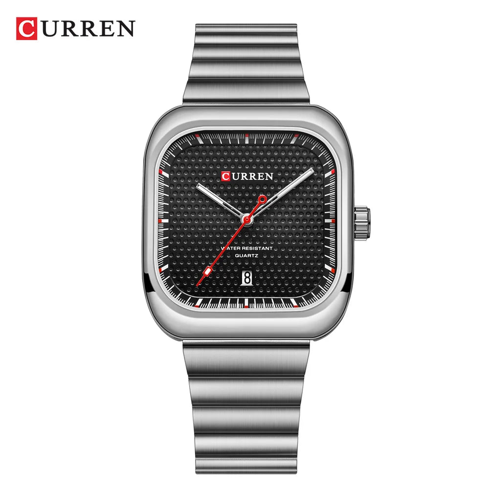 Montre Homme CURREN Carrée Business Quartz – Bracelet Acier Inoxydable Date Automatique