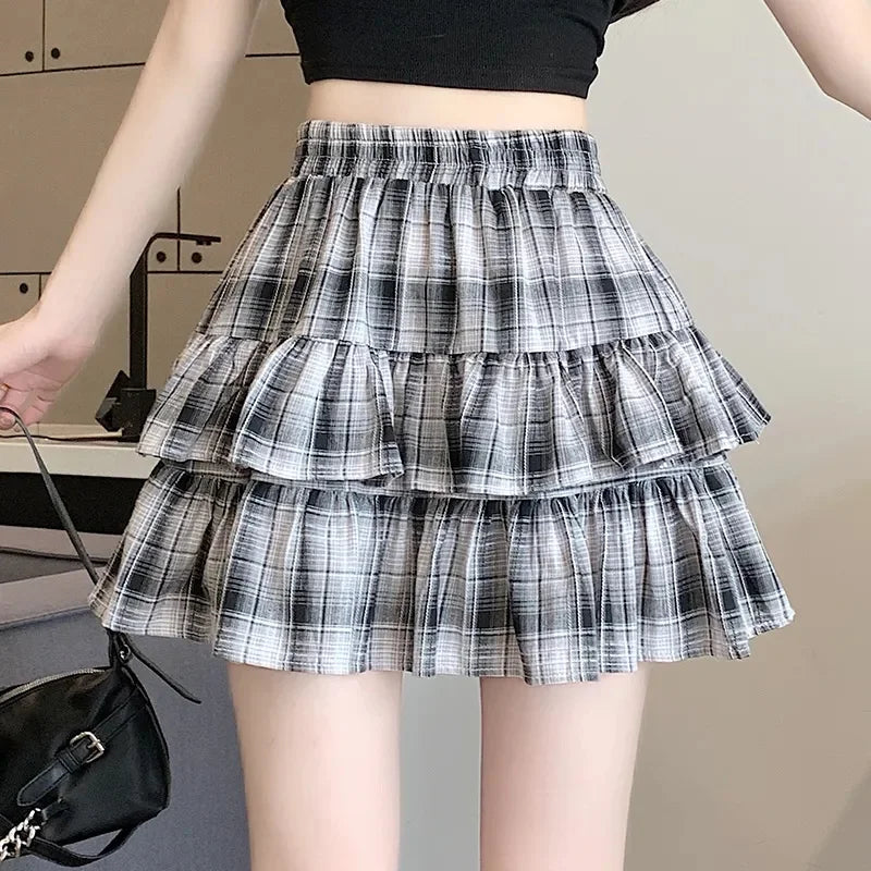Mini Jupe Femme Balletcore Taille Haute Élastique Volantée Patchwork Lolita Style Coréen Kawaii Y2K – Jupe Courte Douce Sexy | Mode