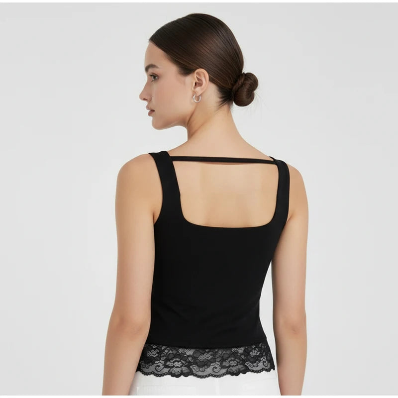 Top Élégant Satin Dentelle Patchwork Femme Manches Longues Bretelles – Chemise Ample Casual | Printemps 2026
