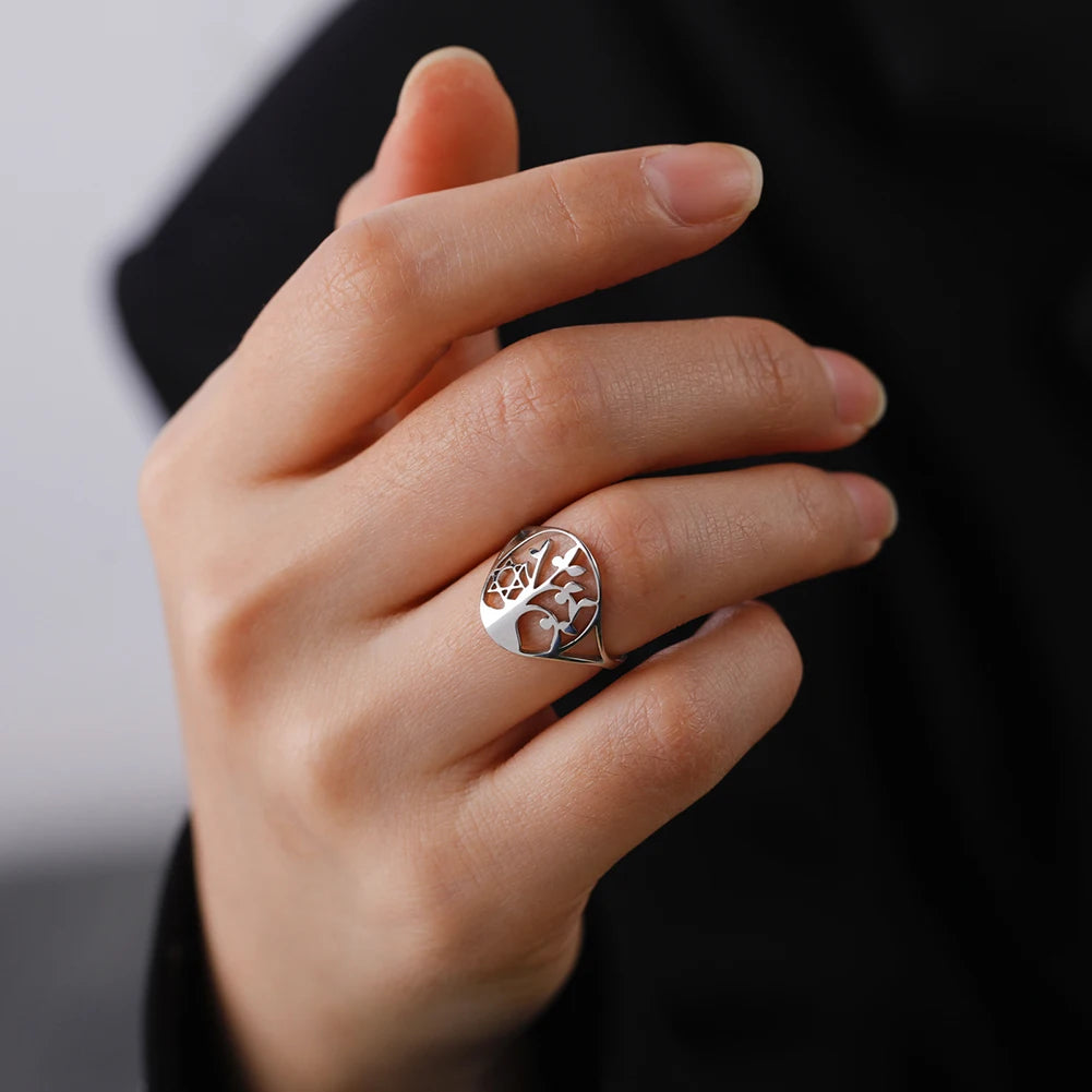 Bague Arbre de Vie Acier Inoxydable Argenté – Symbole Nature & Spiritualité | Bijou Unisexe Couple & Mariage | Cadeau Intemporel