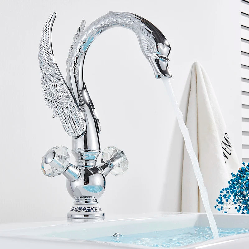 Robinet Lavabo Design Cygne en Laiton – Or & Noir, Mitigeur Eau Chaude & Froide | Salle de Bain Luxe
