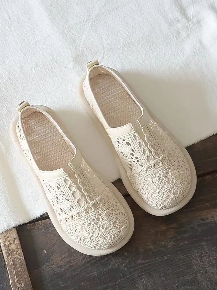Chaussures Mesh Hollow Respirantes Retro Plates Femme – Sandales Littéraires Été 2023