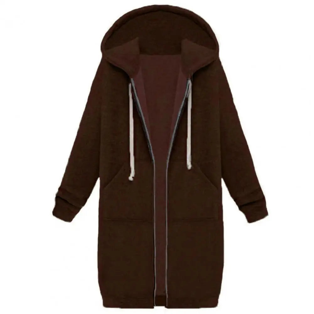Veste Sweat Femme Polaire À Capuche Longue Zip Manches Longues Ample – Chaud & Confortable | Automne Hiver