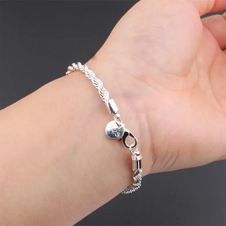 Bracelet Chaîne Torsadée Corde Argent 925 4MM – Unisexe Homme & Femme | Bijou Argent Mode & Élégance Intemporelle | Cadeau Premium