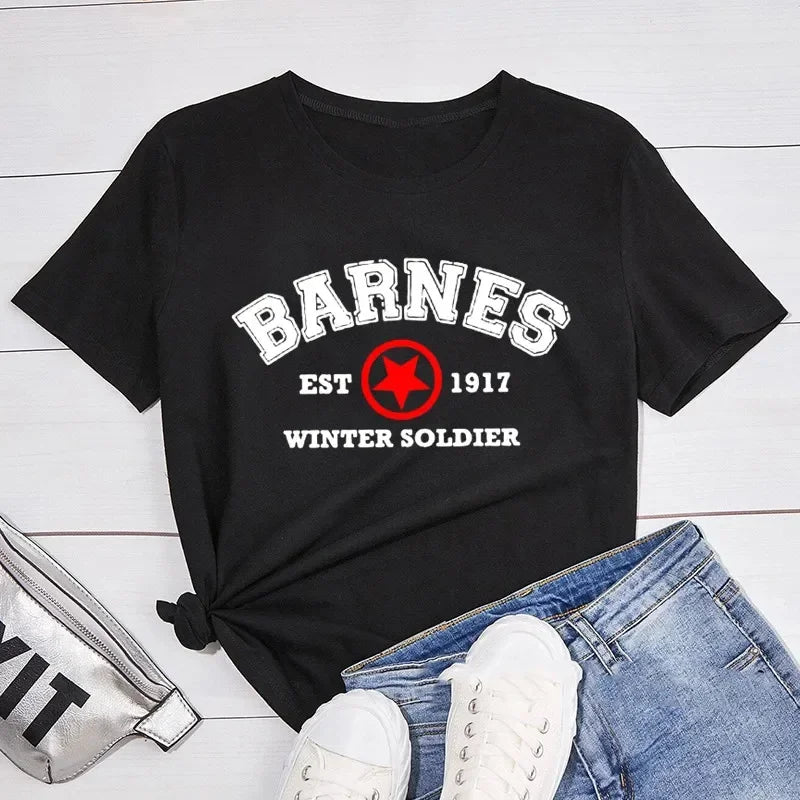 T-Shirt Femme Barnes 1917 Vintage Winter Soldier Bucky Barnes Manches Courtes – Fan Marvel | Été