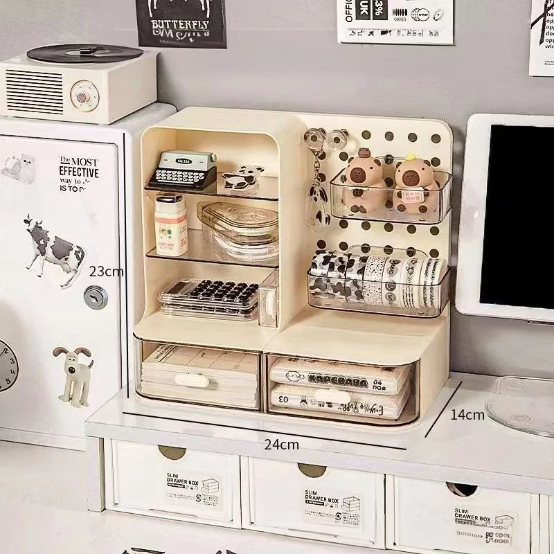 Organisateur Bureau Adorable Cream Style – Crochet Tiroir Tableau Perforé Porte-Cartes Papeterie