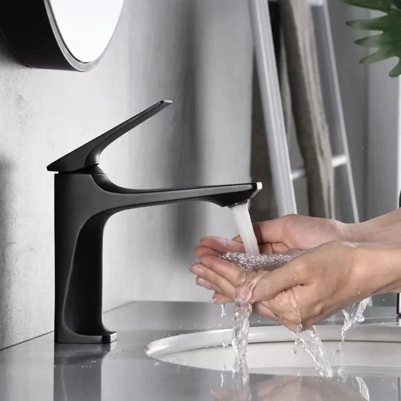 Robinet Lavabo Laiton Moderne Mono-Commande – Mitigeur Eau Chaude & Froide, Design Épuré | Vasque Salle de Bain