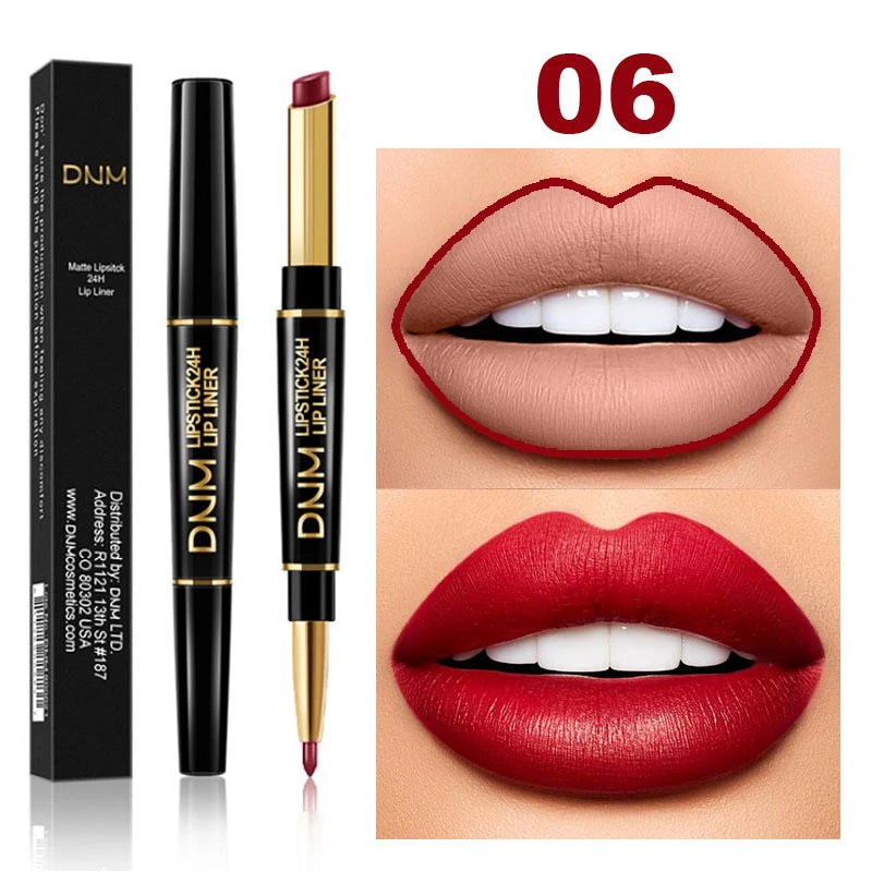 Crayon Lèvres 2-en-1 Mat – Rouge à Lèvres & Contour | Waterproof Longue Tenue