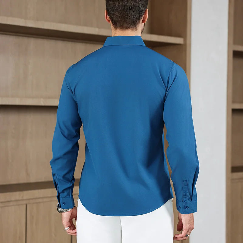 Herren Business Casual Hemd Langarm Einfarbig Bügelleicht – Bequem Ganzjährig Vielseitig | Elegante Herrenmode