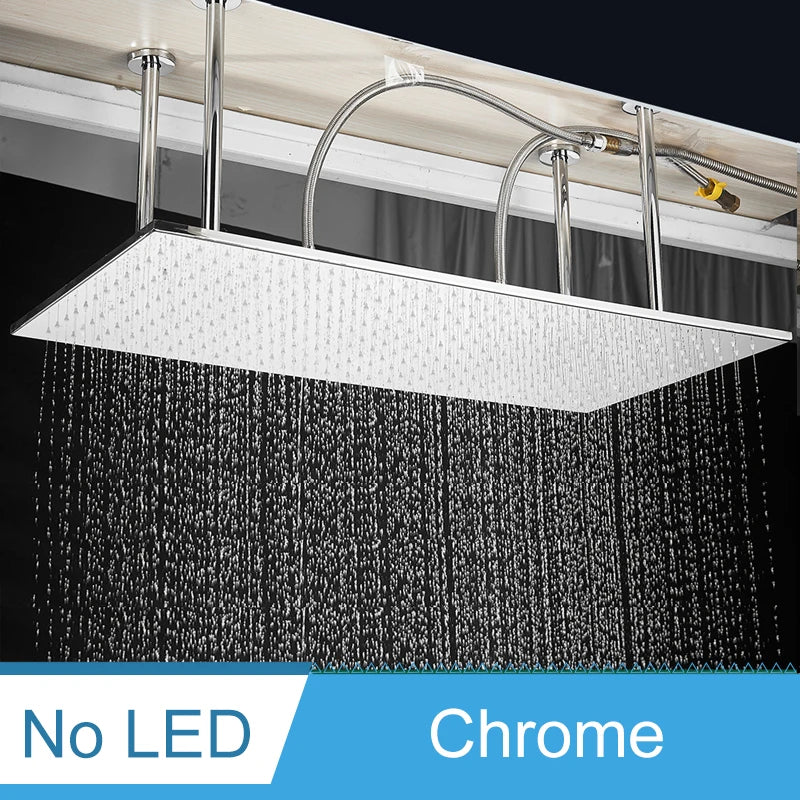 Shinesia Système Douche Pluie LED Plafond 40x80cm – Cascade & Pluie, Noir ou Or Brossé | Douche Luxe Salle de Bain
