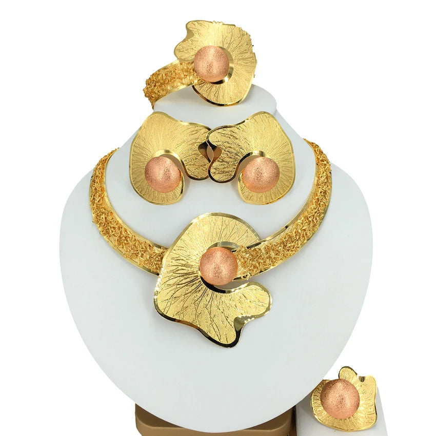 Parure Bijoux Plaqué Or Style Dubai & Africain – Collier Cuivre Ajouré Luxe | Set Bijoux Femme Cérémonie, Mariage & Soirée Premium