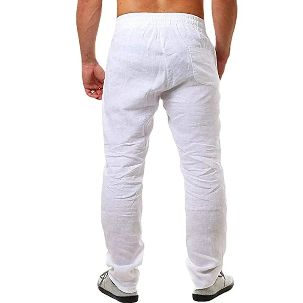 Pantalon Homme Coton Lin Respirant Couleur Unie Fitness Streetwear Casual Léger Confortable S-3XL | Pantalon Lin Coton Streetwear Premium