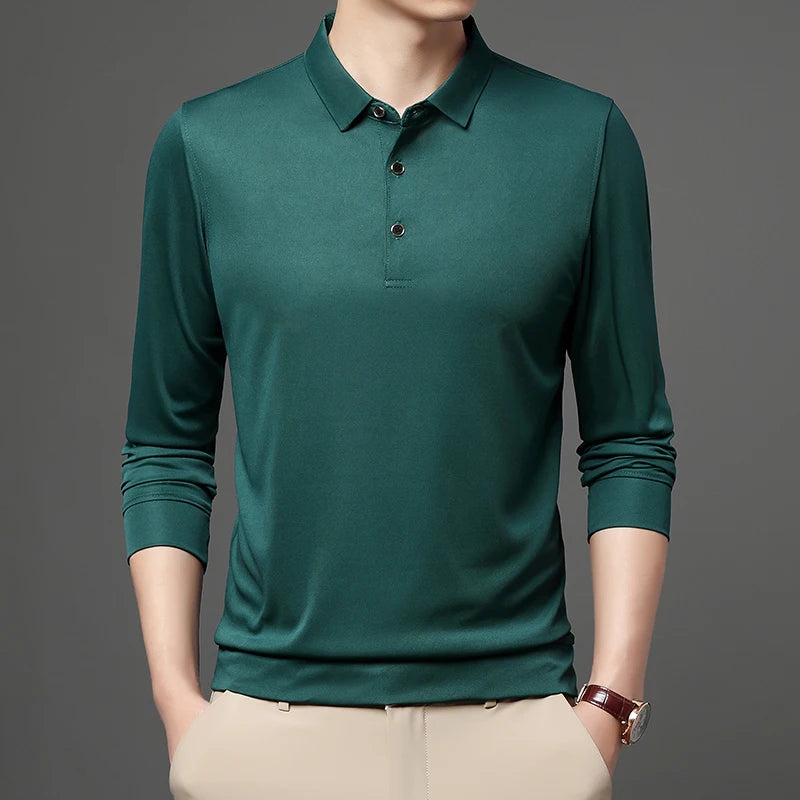 Polo Homme Manches Longues Col Polo Couleur Unie – Casual Élégant Printemps Automne | Mode Homme Premium