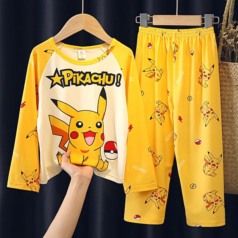Pyjama Enfant Cartoon Pikachu – Ensemble 2 Pièces Manches Longues Garçon Fille 3-13 Ans