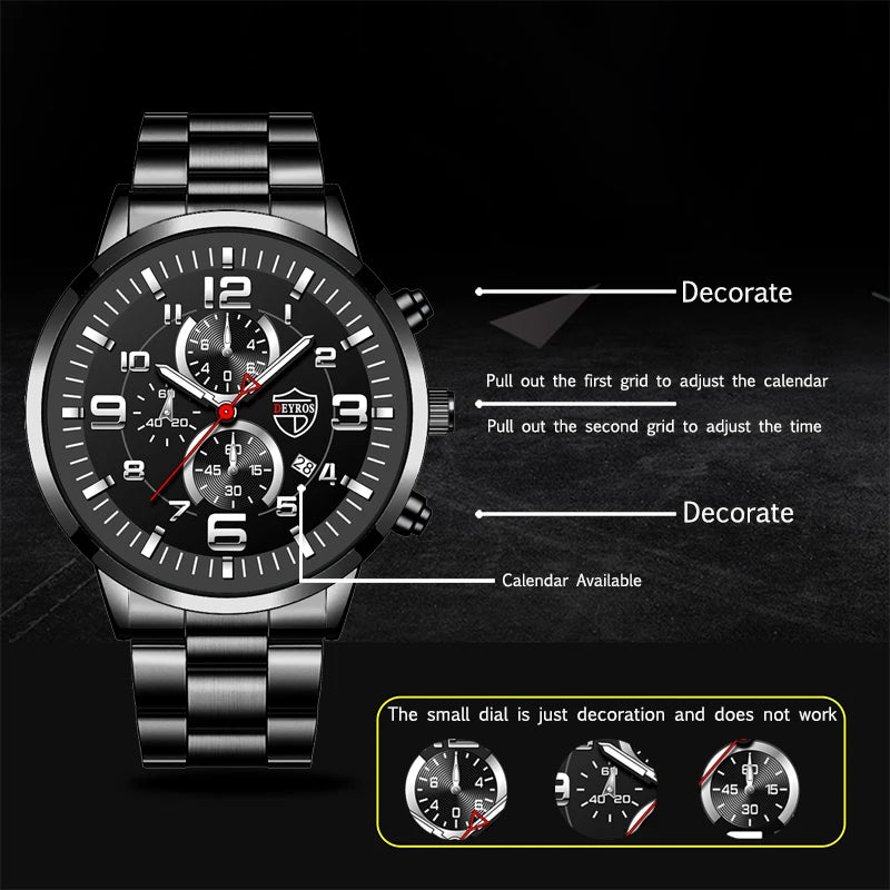 Montre Homme Luxe Quartz Acier Inoxydable Cuir Calendrier Lumineux – Sport Business Fashion