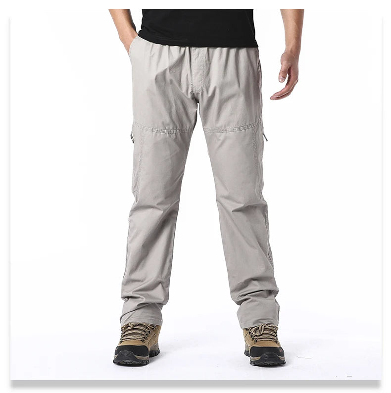 Pantalon Cargo Homme Coton Haute Qualité Multi-Poches Taille Élastique Loose – Casual Outdoor Camping Randonnée Travail Printemps Automne | Mode Homme Tactique