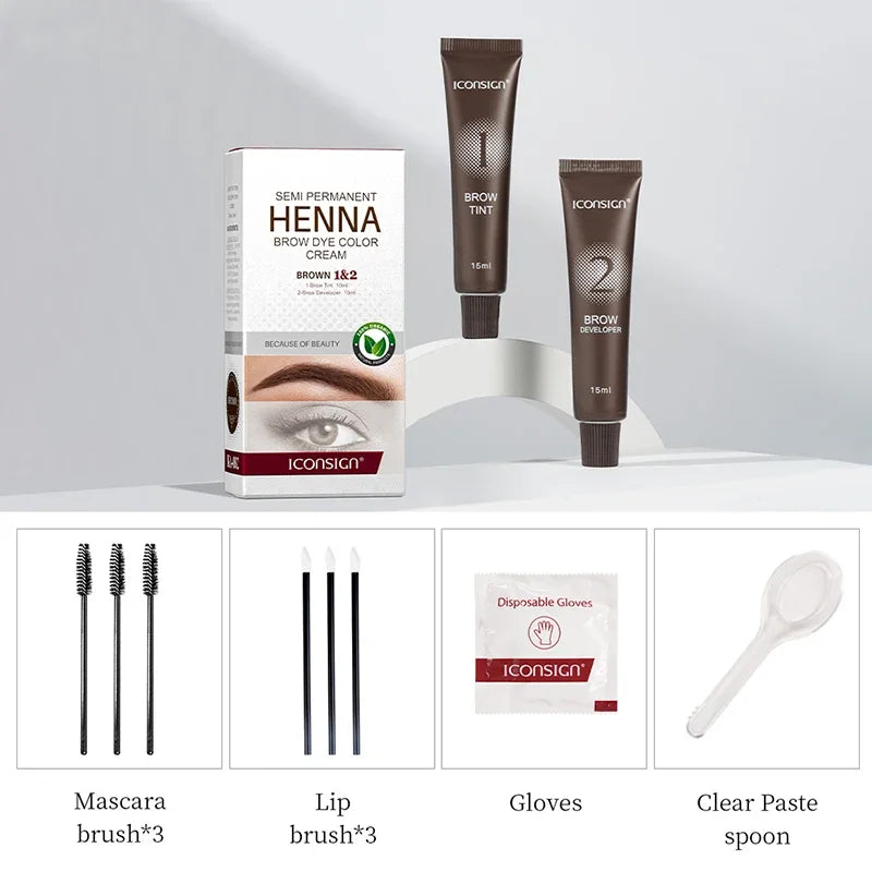 Teinture Sourcils & Cils Henné Semi-Permanente – 15 Min Action Rapide | Crème Tattoo Brow Professionnel