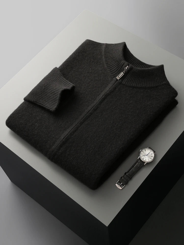 Cardigan Homme 100% Laine Mérinos Zippé Cachemire Épais Smart Casual Automne Hiver Chaud Confortable Tricoté Premium – Pull Zippé Luxe Laine Véritable | Mode Homme Luxe Premium