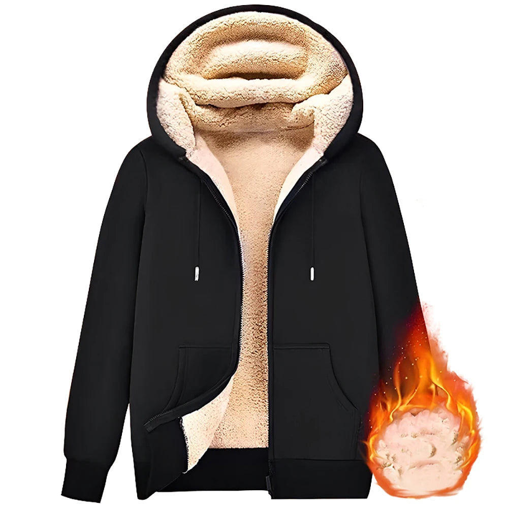Cardigan Hoodie Unisexe Zippé Laine d'Agneau Doublure Peluche Poches Avant Chaud Hiver Couleur Unie | Hoodie Laine Agneau Premium