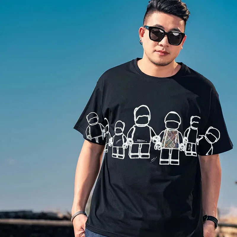 T-shirt Grande Taille 15XL Cartoon Homme – Col Rond Graphic Casual Été jusqu'à 200kg