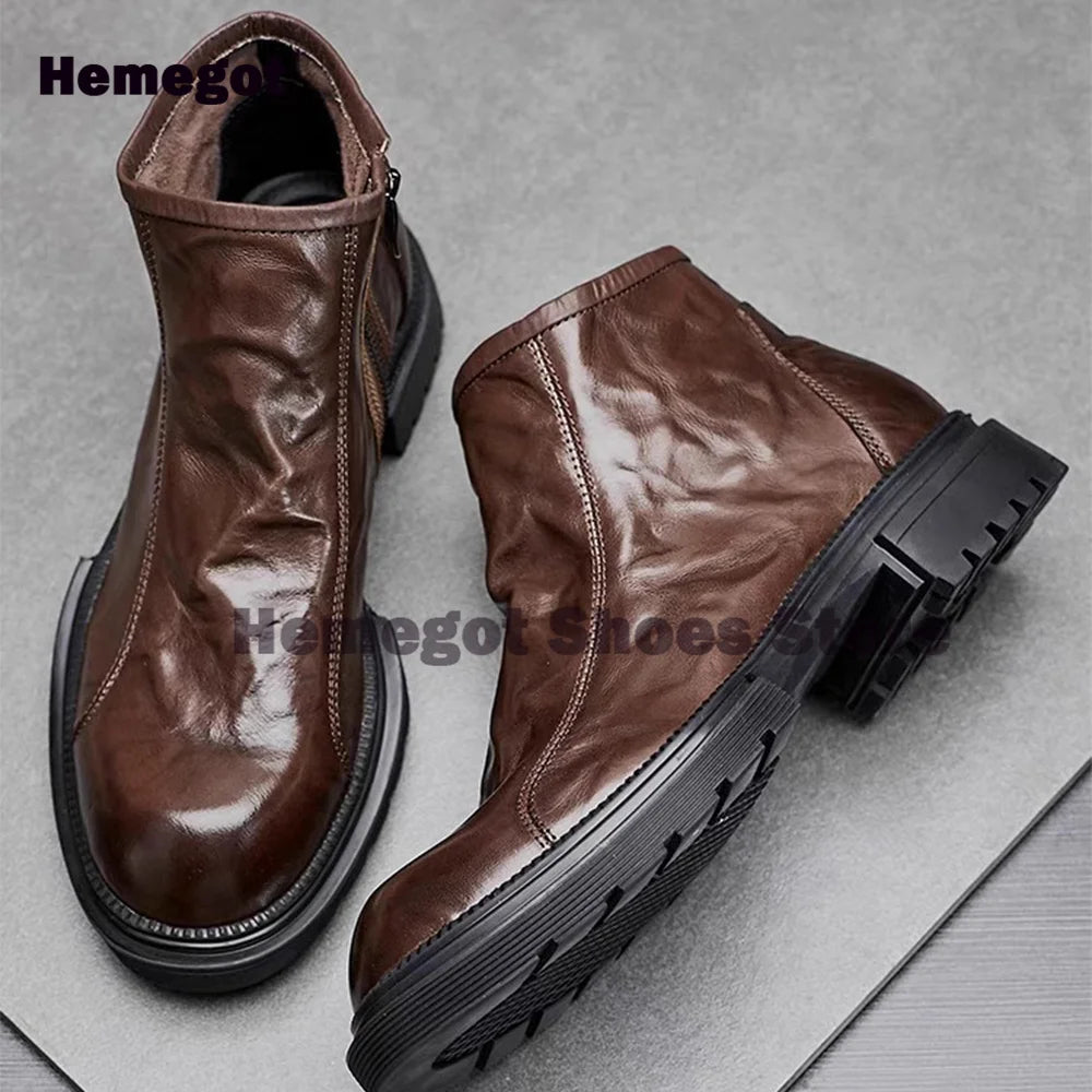 Boots Chelsea High-Top Semelle Épaisse Zipper Homme – Cuir Respirant Tendance Fashion