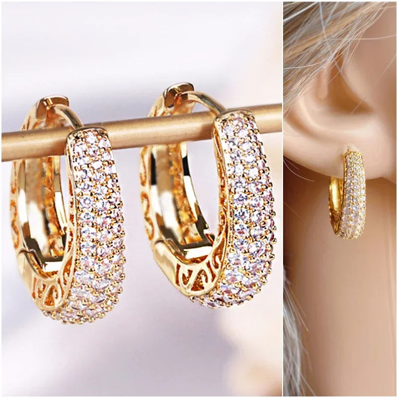 Créoles Luxe Pavées Zircon Couleur Or — Boucles d'Oreilles Femme Élégantes