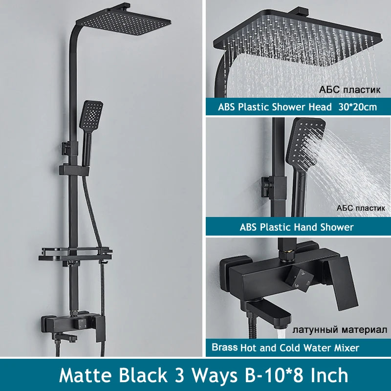 Shinesia Système Douche Pluie Mural – Noir & Chrome, 3 ou 4 Voies, Mitigeur Eau Chaude & Froide | Salle de Bain
