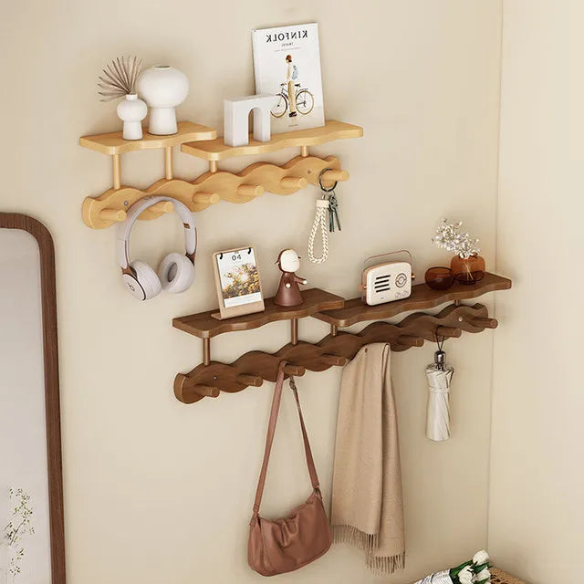 Porte-Manteau Mural Multifonction – Patère Entrée avec Étagère Crochets Vêtements Sacs Clés Écharpes