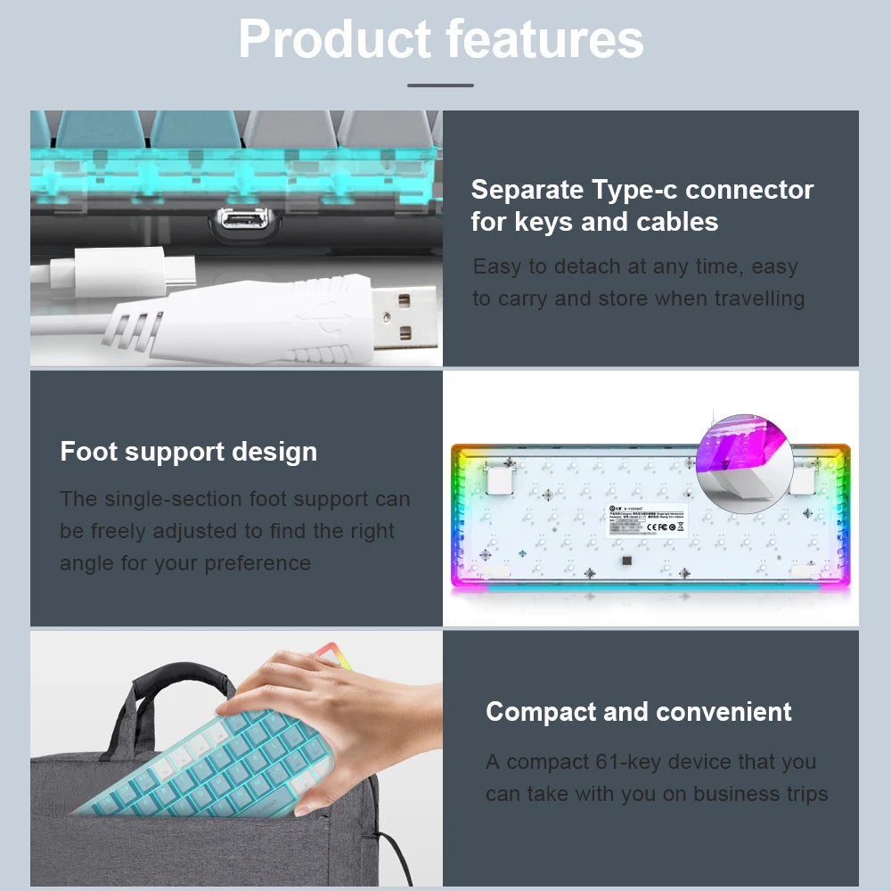 E-YOOSO Z11T Clavier Gaming Mécanique USB – Switch Bleu/Rouge 61 Touches | Russe, Brésilien, Portugais