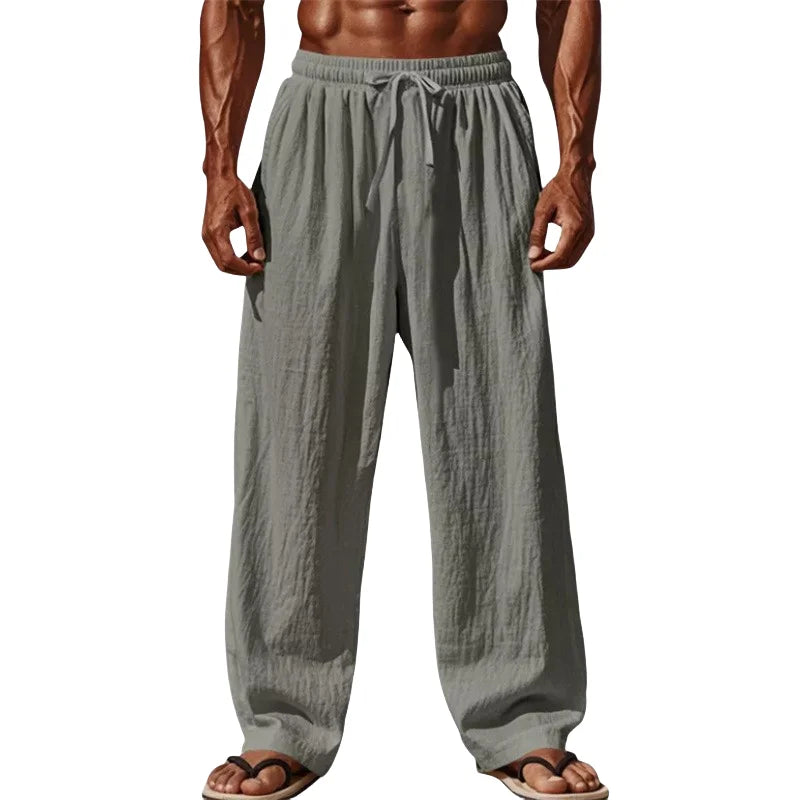 Pantalon Homme Lin Coton Casual Straight Leg Confortable – Cordon Taille Élastique Grande Taille S-4XL | Mode Homme Décontracté