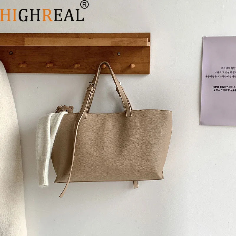 Tote Bag Femme Cuir PU Souple – Grand Sac Cabas Épaule Shopping Casual Qualité Premium